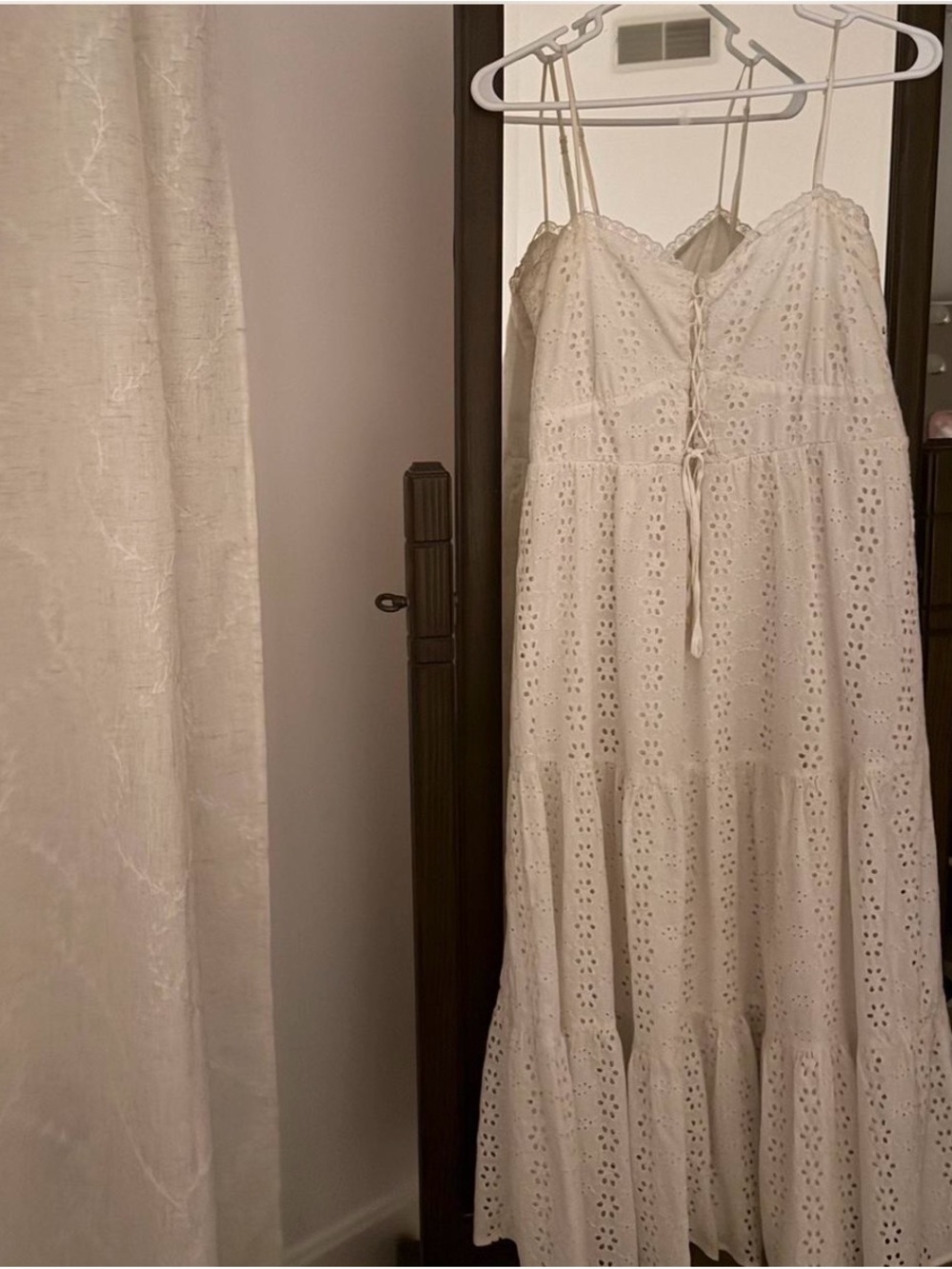 Altar'd State Cream Eyelet Maxi Dress with Lace-Up Front